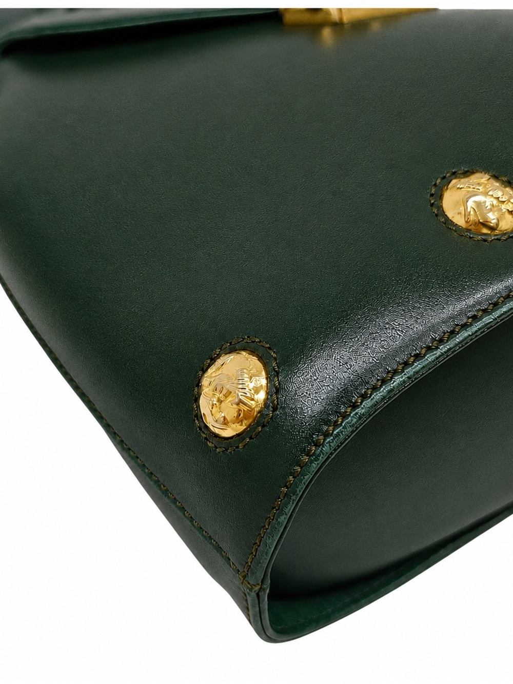 Vintage Salvatore Ferragamo Dark Green Leather Gancini Top Handle Bag - Picture 12 of 16